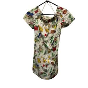 J.Crew Tropical Print Dress Off Shoulder Floral Pineapple Sundress Women's 4